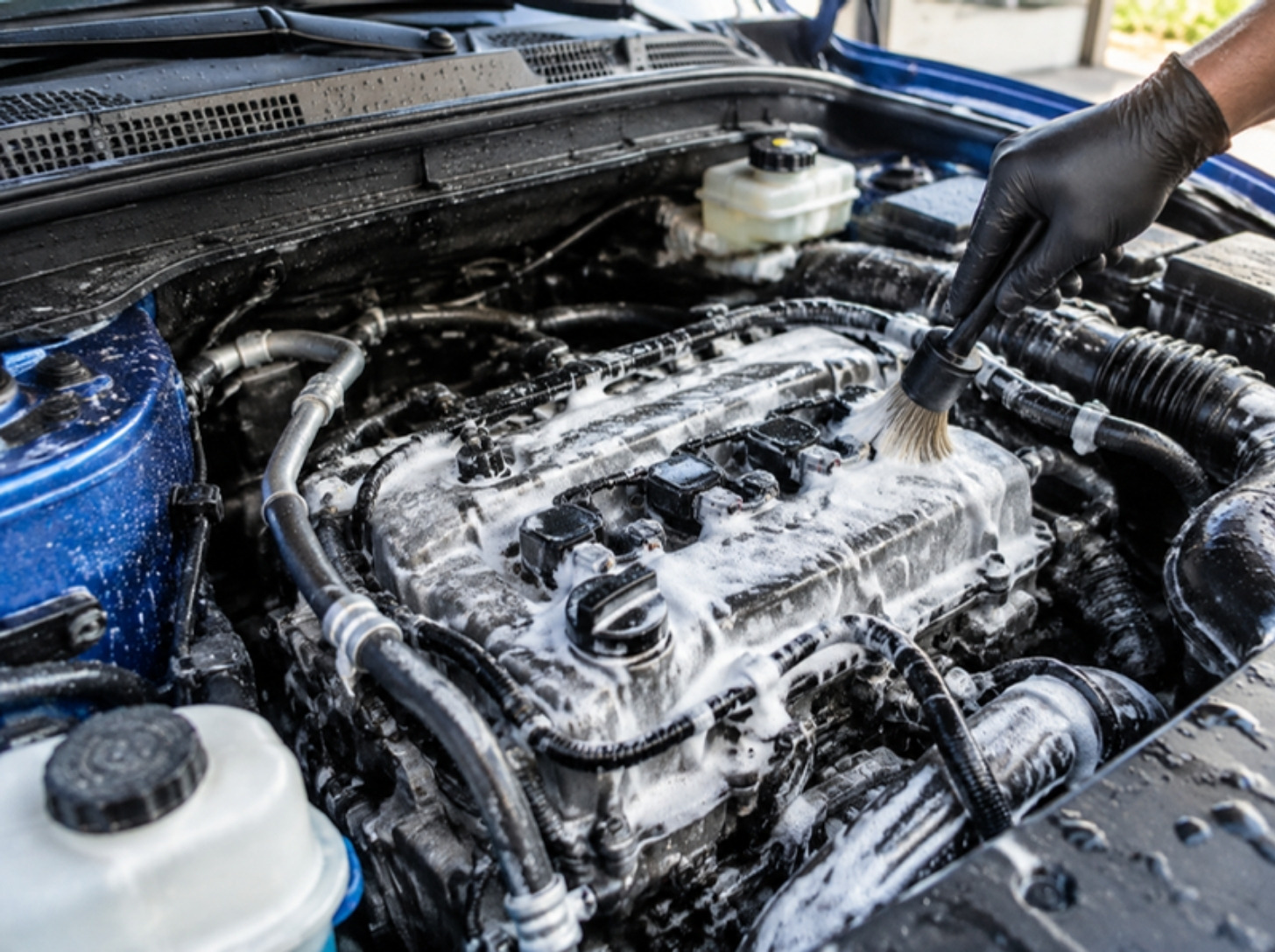 Compartiment moteur sous la mousse de dégraissage